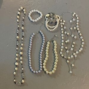 Chic Multi-Strand Pearl Necklace & Bracelet Set